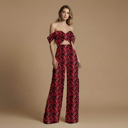 ruby red abstract print fabric draped — saree styling
