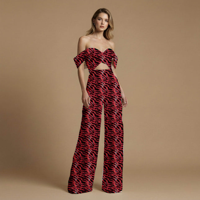 ruby red abstract print fabric draped — saree styling