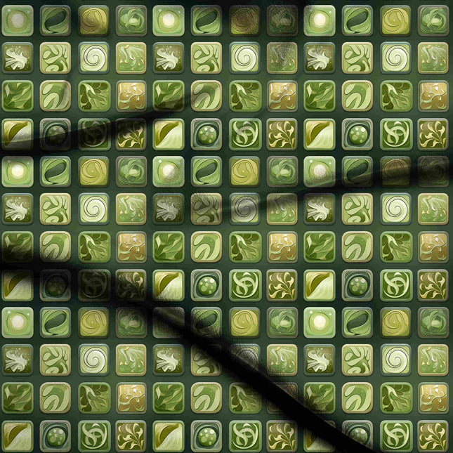 olive green abstract digital print fabric texture — medium scale closeup