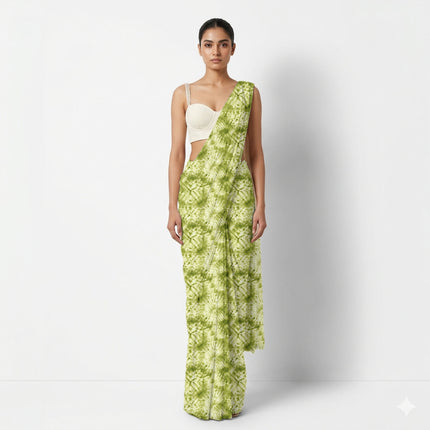 Lime Green Ethnic Digital Print Fabric for Blouse | Contemporary Ethnic Wear - Image 4