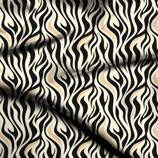 Jet Black Elegant Fluid Flame-like Stripes Print Fabric