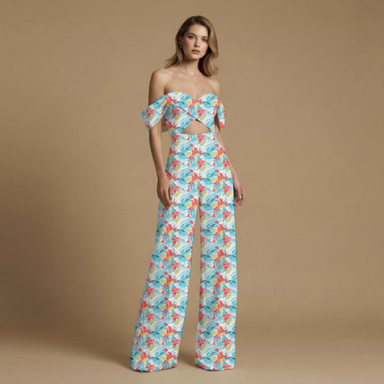 sky blue tropical all-over print pattern — medium scale repeat layout