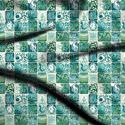 emerald green floral digital print fabric texture — medium scale closeup