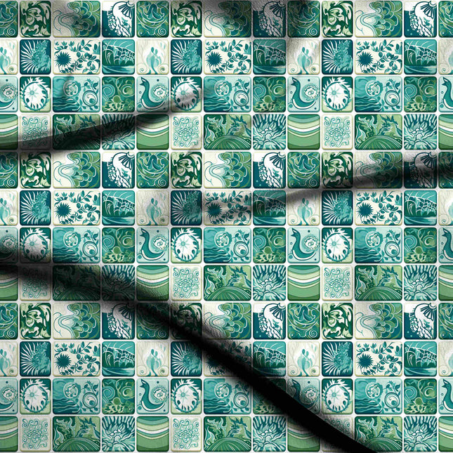 emerald green floral digital print fabric texture — medium scale closeup