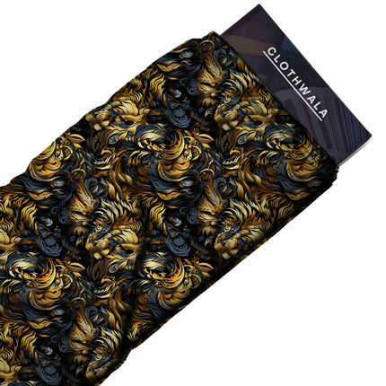 antique gold animal print fabric draped — kaftan styling