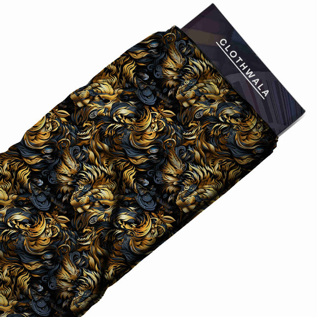 antique gold animal print fabric draped — kaftan styling