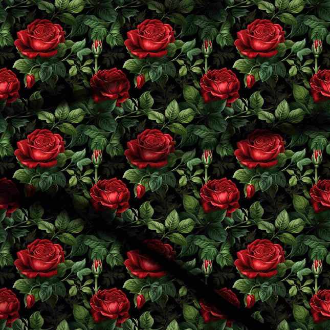 deep crimson floral digital print fabric texture — large scale closeup