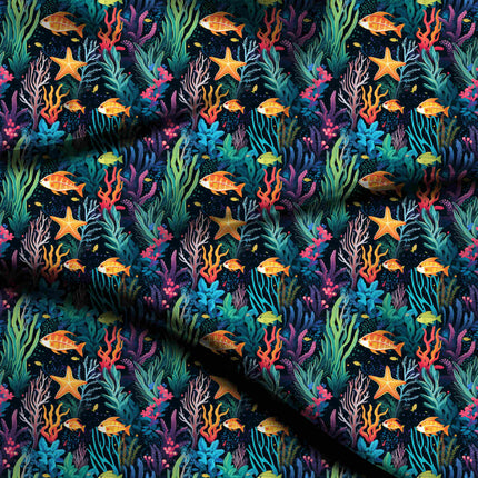 midnight blue tropical digital print fabric texture — medium scale closeup