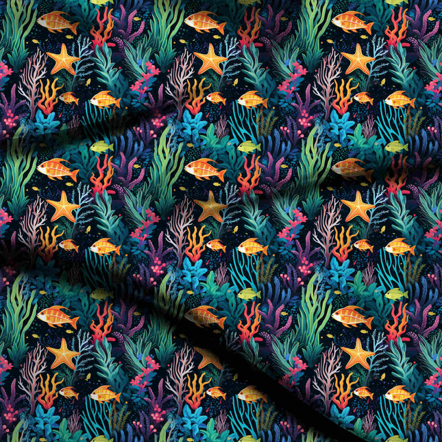 midnight blue tropical digital print fabric texture — medium scale closeup