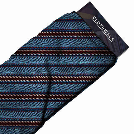 cobalt blue stripes fabric detail — textured finish digital print closeup