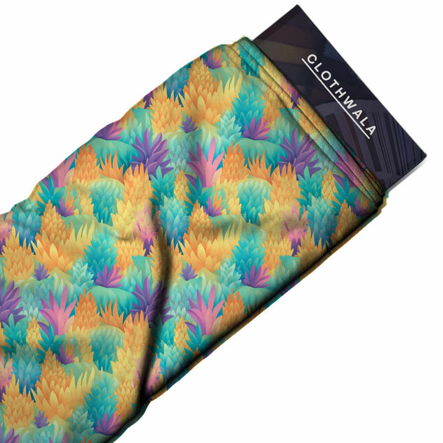 marigold tropical print fabric draped — palazzo pants styling