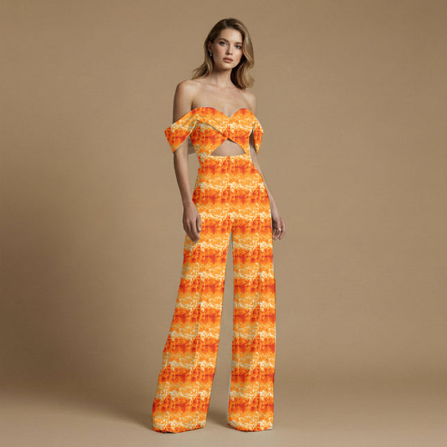 paprika abstract print fabric draped — maxi dress styling