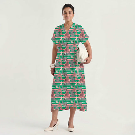 Emerald Green Geometric Digital Print Fabric for Set | Winter Wear - Image 2