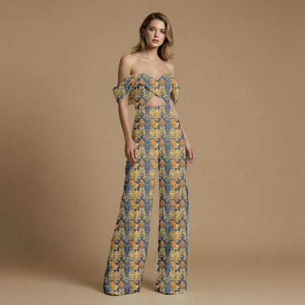 deep navy floral print fabric draped — kaftan styling