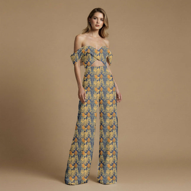 deep navy floral print fabric draped — kaftan styling