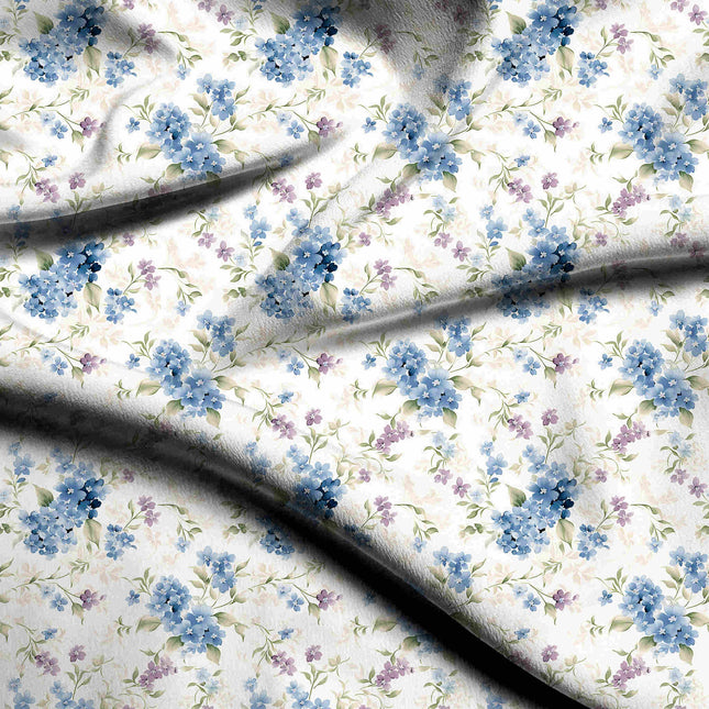 cornflower blue floral digital print fabric texture — medium scale closeup