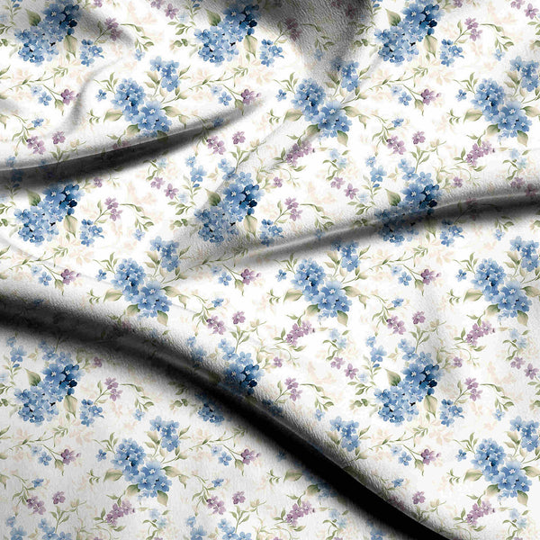 Cornflower Blue Delicate Watercolor Floral Clusters Print Fabric