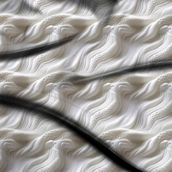 Ivory Cream Sculptural Abstract Waves Print Fabric
