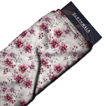 dusty rose floral fabric detail — textured finish digital print closeup