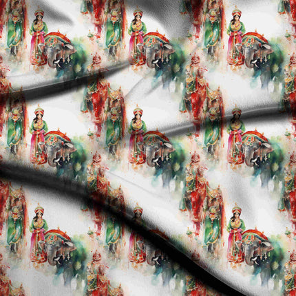 forest green ethnic digital print fabric texture — large scale closeup
