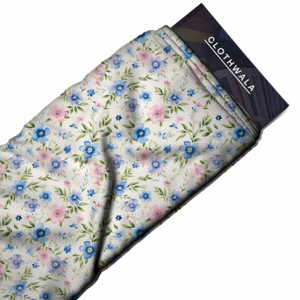 cobalt blue floral fabric detail — digital print closeup