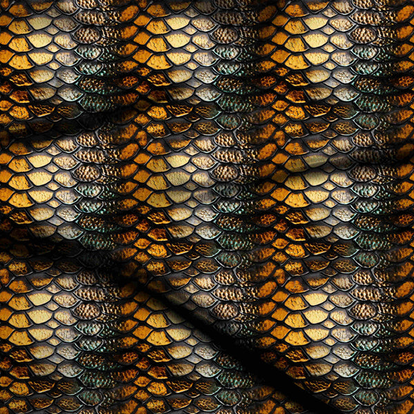 Goldenrod Lustrous Metallic Reptile Scales Print Fabric