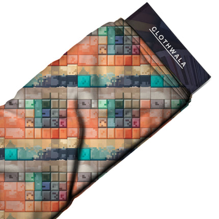 burnt sienna geometric fabric detail — textured finish digital print closeup