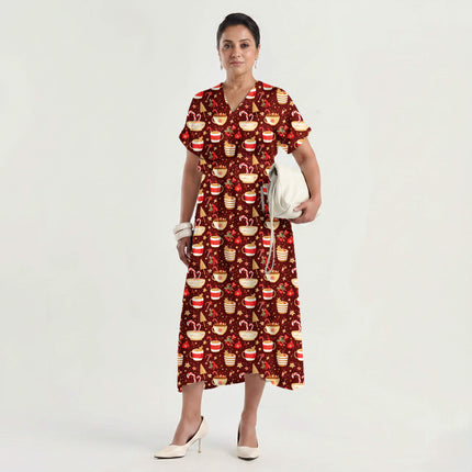 Deep Red Floral Digital Print Fabric for Shorts | Festive Fusion Fabric - Image 4