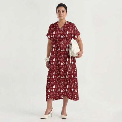 Maroon Other Digital Print Fabric for Maxi Dress | Whimsical garden party - Image 6