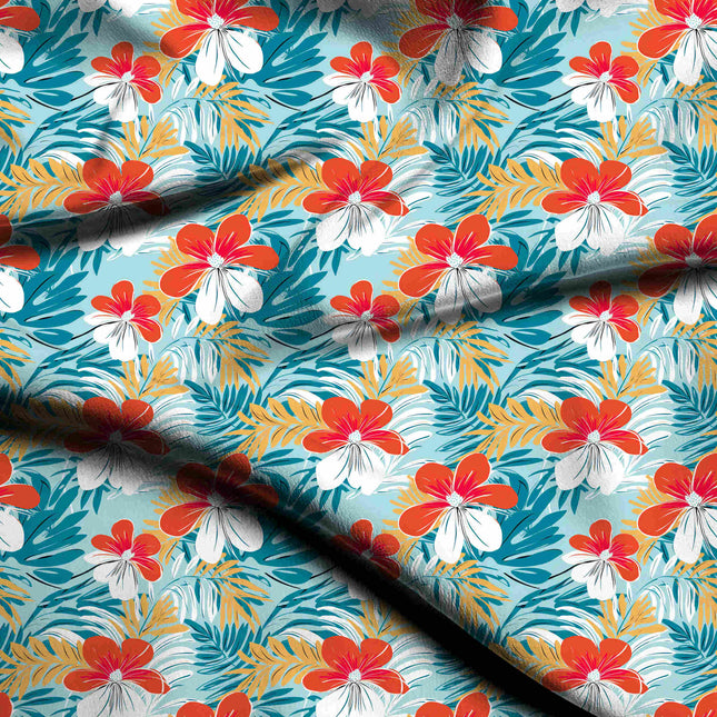 vermilion tropical digital print fabric texture — medium scale closeup