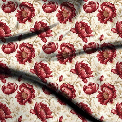 crimson red floral digital print fabric texture — large scale closeup