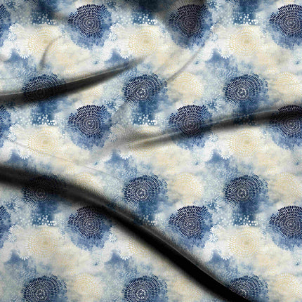 cobalt blue floral digital print fabric texture — large scale closeup