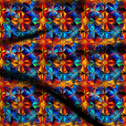 cobalt blue geometric digital print fabric texture — medium scale closeup