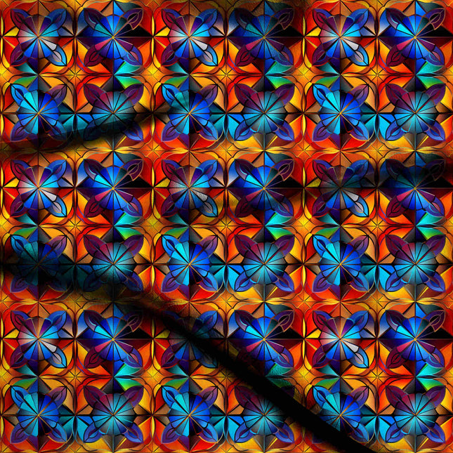 cobalt blue geometric digital print fabric texture — medium scale closeup