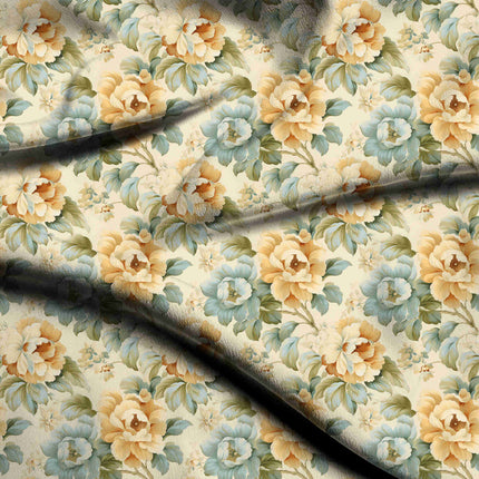 Ivory Cream Floral Digital Print Fabric for Saree | Ethereal Ethnic Wear - 5259