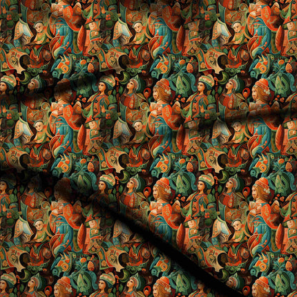 burnt sienna ethnic digital print fabric texture — large scale closeup