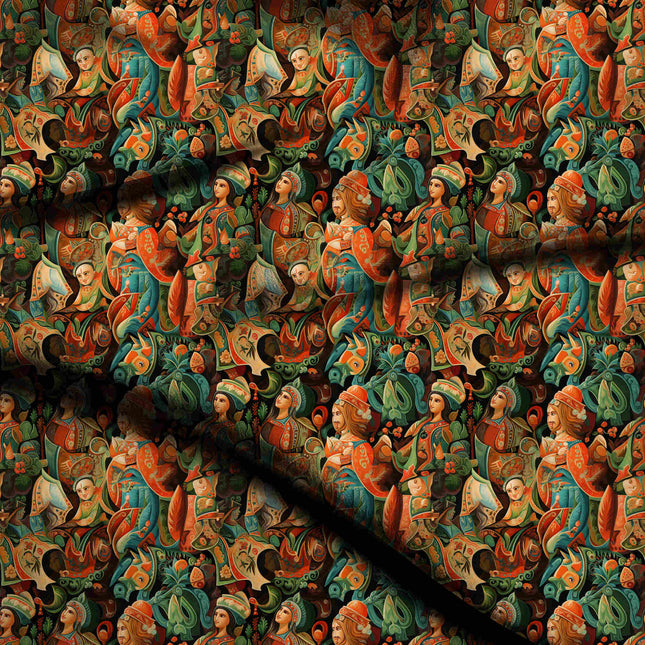 burnt sienna ethnic digital print fabric texture — large scale closeup