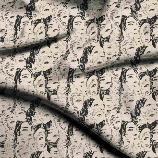 ivory cream other digital print fabric texture — large scale closeup