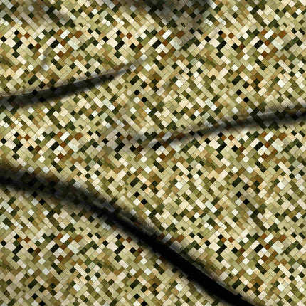 khaki geometric print fabric draped — palazzo suit styling