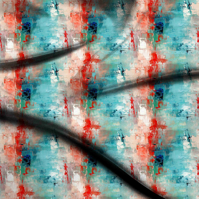 teal abstract digital print fabric texture — large scale closeup