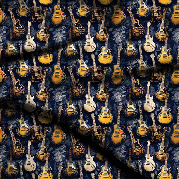 Midnight Blue Vintage electric guitars with floral Maxi Dress Fabric