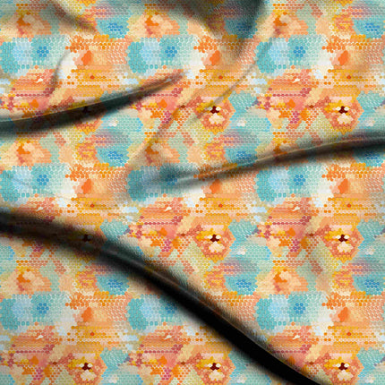 tangerine orange abstract print fabric draped — maxi dress styling