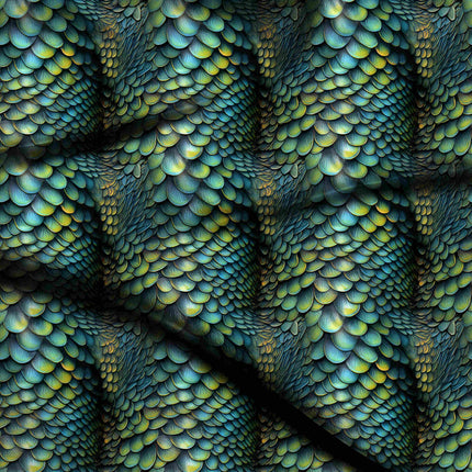 peacock blue animal digital print fabric texture — large scale closeup