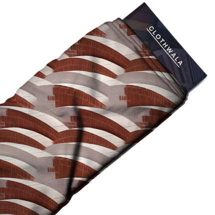 burnt sienna geometric print fabric draped — skirt styling