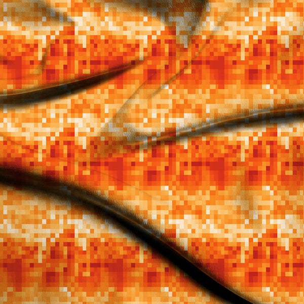 Tangerine Orange Abstract Digital Mosaic Print Fabric