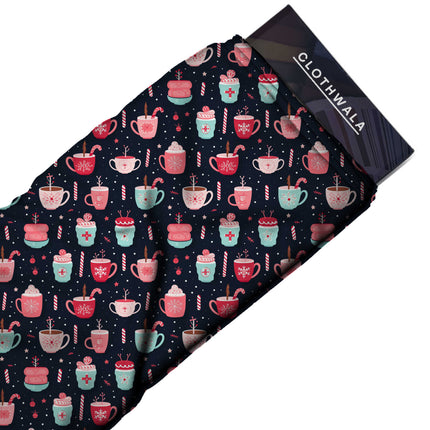 Navy Blue Floral Digital Print Fabric for Maxi | Opulent Festive Wear - Image 3