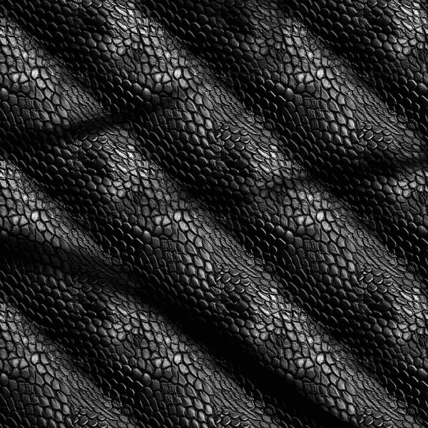 Jet Black Realistic Three-dimensional Black Reptile Scale Print Fabric