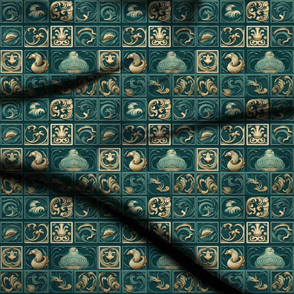 emerald green ethnic digital print fabric texture — medium scale closeup