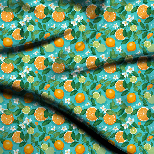 teal blue floral digital print fabric texture — medium scale closeup
