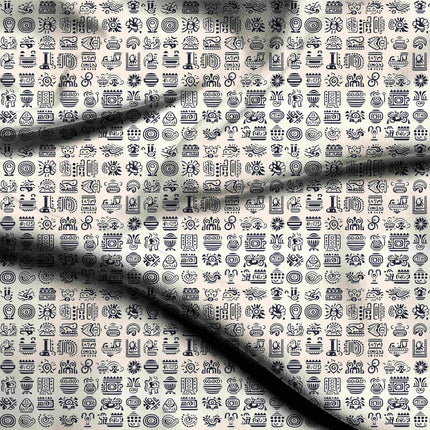 ivory cream ethnic digital print fabric texture — medium scale closeup
